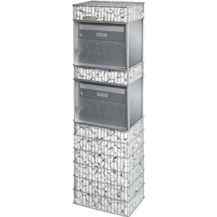 bellissa Briefkasten-Gabione SPLÜGEN 2-95820 - Postkasten mit 2 Brief- und Paketfächern - 44 x 31 x 145 cm – Bild 1