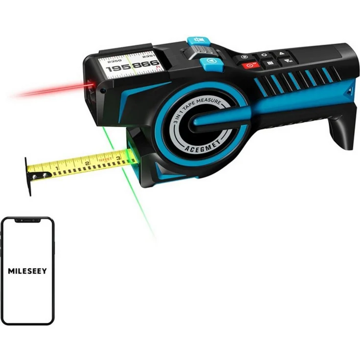 MILESEEY DTX 10, Laser-Entfernungsmesser mit 100 Metern Messreichweite, Türkis und Schwarz, inkl. Rollmaßband und Bluetooth-App-Anbindung