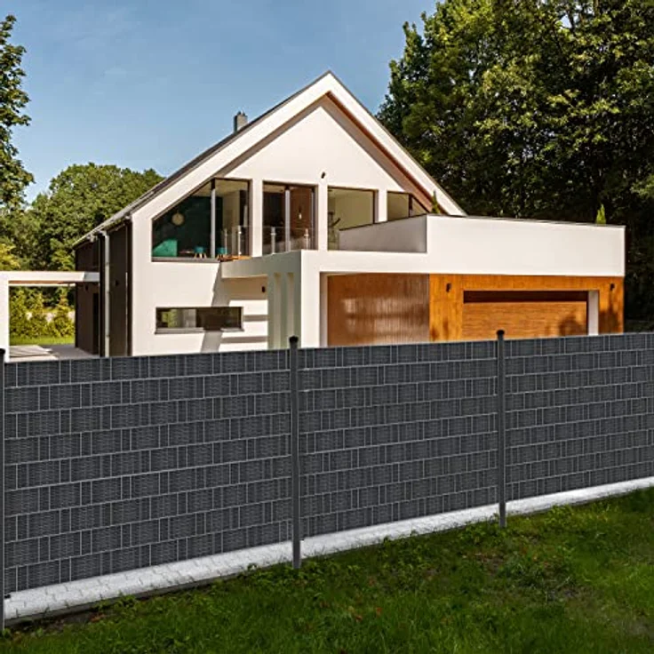 KESSER PVC Sichtschutzstreifen Sichtschutz Rolle Doppelstabmatten Zaun Blickdicht Wetterfest und Windschutz Zaunfolie Sichtschutz Garten Gartenzaun 35 m, Rattan-Anthrazit – Bild 6