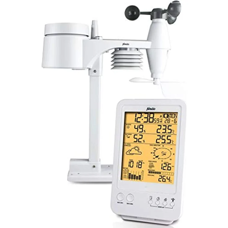 Alecto WS-4800 Funk Wetterstation mit großem Display. Misst die Temperatur, Windgeschwindigkeit, Luftdruck, Luftfeuchtigkeit und Niederschlagsmenge. Außensensor mit bereich von bis zu 100 M. – Bild 1