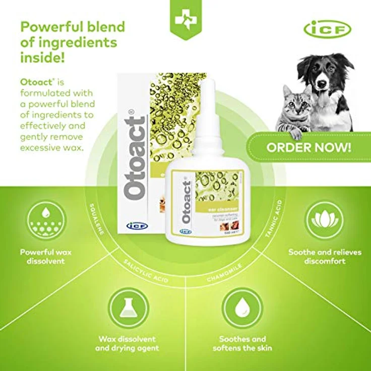 ICF Otoact Ear Cleaner Solution 100ml, Ohrreiniger für Hunde und Katzen zur sanften Reinigung und Linderung von Juckreiz, angenehmer Geruch – Bild 4