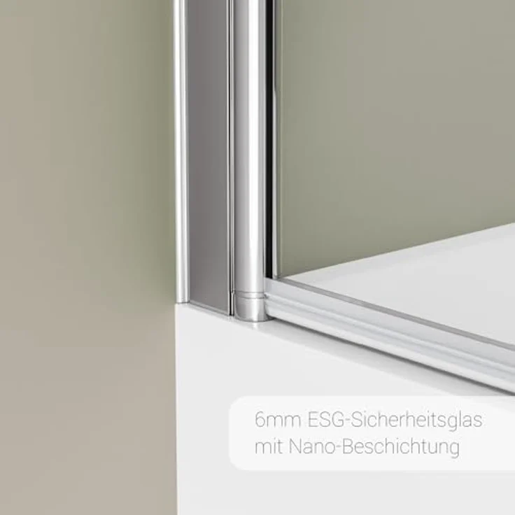 BERNSTEIN Schwenkbarer Badewannenaufsatz EX201, Duschabtrennung aus 6 mm Klarglas mit Nano-Beschichtung, Aluminiumprofil in Chrom, Höhe 140 cm, Breite 80 cm – Bild 2