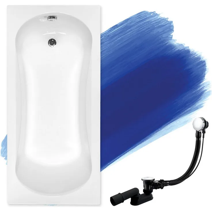 KOLMAN Badewanne Rechteck Aria 130x70, hochwertige Acryl-Badewanne mit antibakterieller Beschichtung, schneeweiß, Ablaufgarnitur & Füße GRATIS