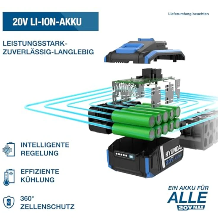 HYUNDAI LB2040LI, 20V Akku-Laubbläser mit 4Ah Akku, Ladegerät und 40 m/s Luftgeschwindigkeit – Bild 7
