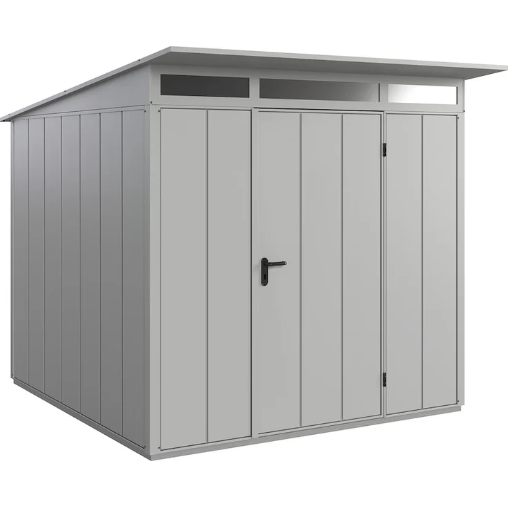 HÖRMANN Berry 984 Typ2 RAL9006, Gerätehaus Modern aus pulverbeschichtetem Stahl mit Pultdach und Oberlicht
