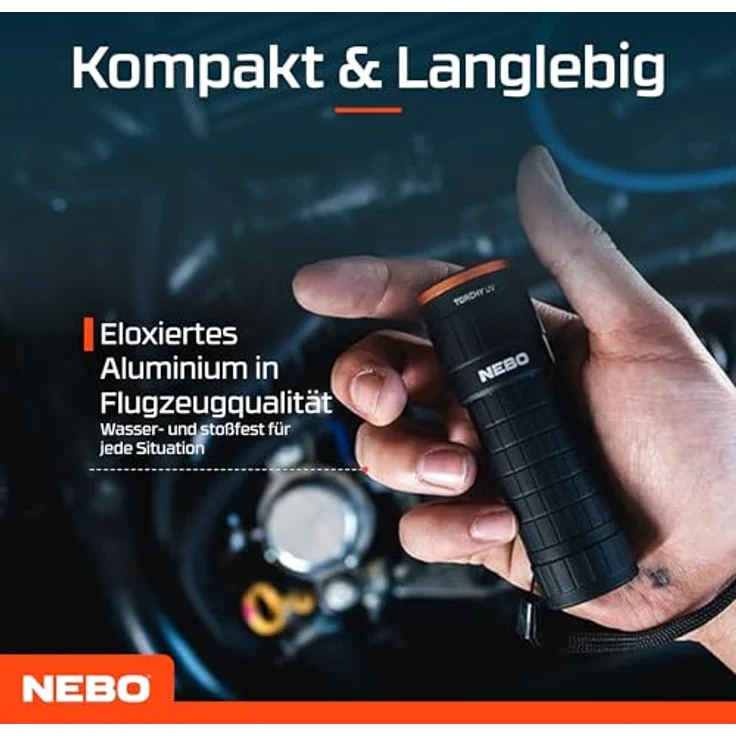 NEBO Torchy UV, UV Schwarzlicht Inspektions-Taschenlampe, kompakt und tragbar, langlebige Aluminiumkonstruktion, batteriebetrieben für Authentifizierungszwecke – Bild 4