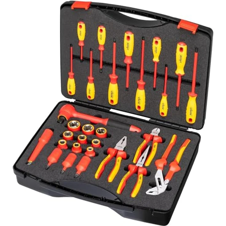 Vigor VDE Werkzeug Satz V5632 im Werkzeugkoffer, 29 Teile, 1/2 Zoll (12,5 mm), für bis zu 1000 Volt, mit Außen-Sechskant- und Innen-Sechskantprofil – Bild 1
