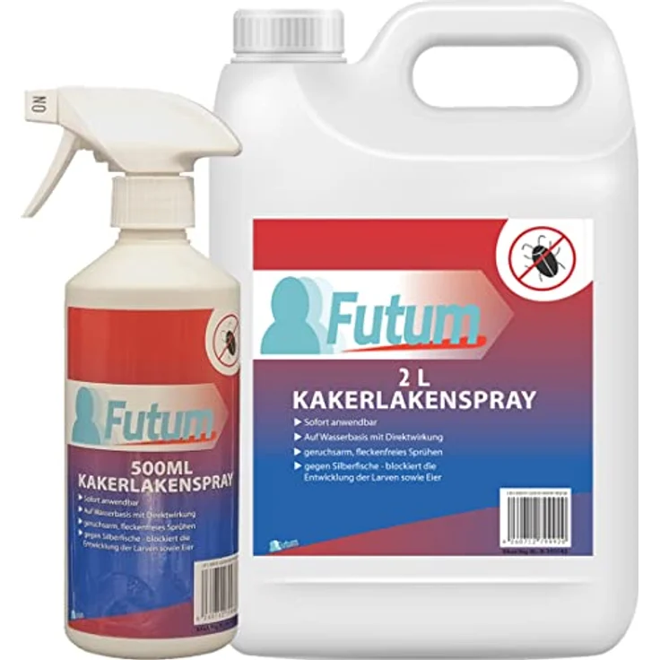 Futum Schaben Spray 2 Liter + 500ml Kakerlaken bekämpfen auf Wasserbasis Ohne Treibgase wirkt gegen Eier Innen & Außen – Bild 1
