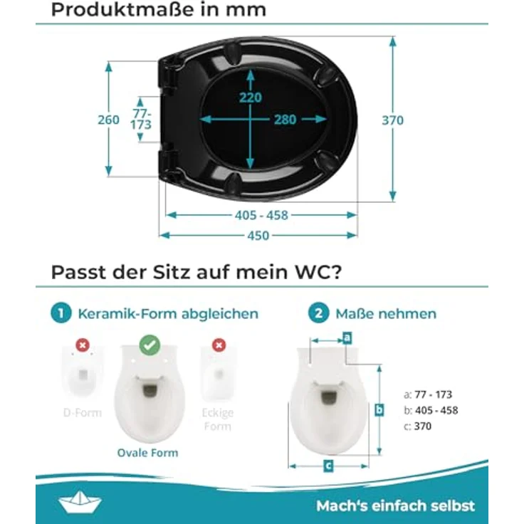 Calmwaters WC Sitz Premium Schwarz, Duroplast mit Absenkautomatik, antibakteriell, bis 250 kg belastbar, abnehmbar, 26LP6149 – Bild 7