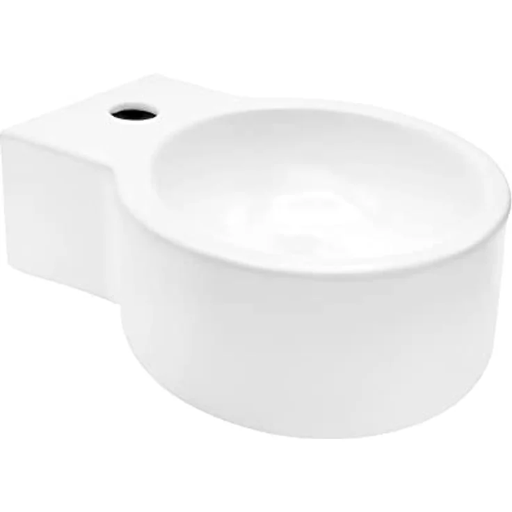 Aloni Waschbecken ES-410, Handwaschbecken Rund Weiß mit Mittigem Hahnloch – Bild 2