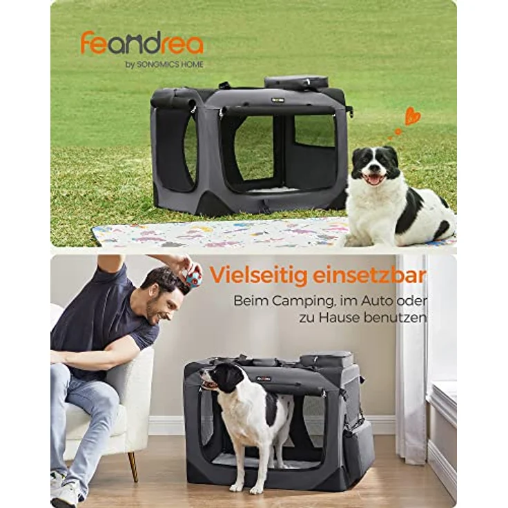 Feandrea Hundebox faltbar, Transportbox Hund XL, atmungsaktiv, grau 81 x 58 x 58 cm PDC008G01 – Bild 2