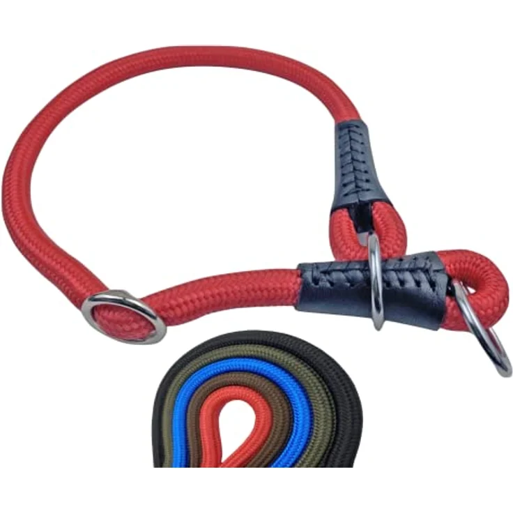 MediMuc Soft Cord - Hundehalsband mit Zugbegrenzung, Nylon Halsung, rot, XS - 40cm, verstellbar, robust, wetterfest, textilverstärkt, Leder-Endkappen – Bild 1