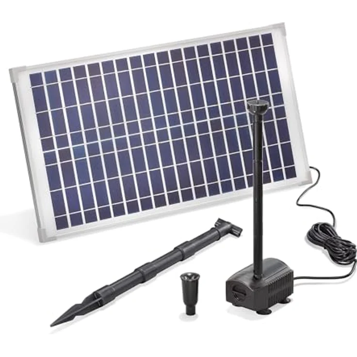 Esotec Solar Teichpumpenset 25 875 Pro, Sprinklerpumpen mit 875 l/h Förderleistung, inkl. 25W Solarmodul und Erdspieß – Bild 1
