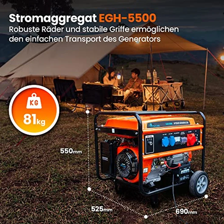 Extralink EGH-5500 Stromgenerator Hybrid Gas LPG CNG Benzin 5,5kW 3F Generator 5000W Easy-Start Überlastschutz 2x AC 230V Camping, blau – Bild 4