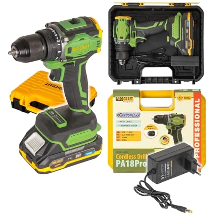 Procraft PA18Pro Akku Bohrschrauber 20 V, 30 Nm, Brushless, inkl. 1x 1,5 Ah Akku, Ladegerät und Koffer – Bild 1