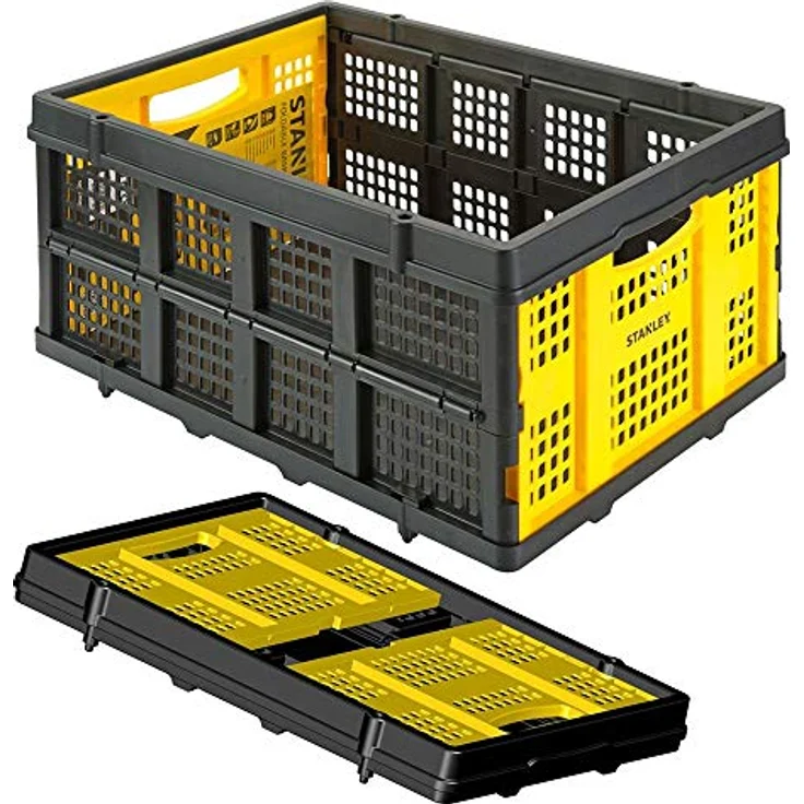 Stanley Stabile Klappbox in Industriequalität, Patentierter Faltmechanismus, Solide Konstruktion, Hohe Traglast, Stapelbar, Rasten ineinander ein, Gelb, SXWTD-FT505 – Bild 1