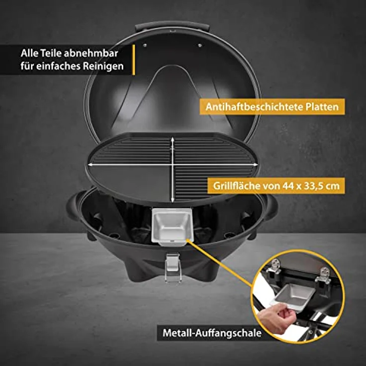 TZS First Austria 2in1 Elektrogrill – extrem stabiler & klappbarer Elektrogrill für Balkon – abnehmbarer 2400 Watt Standgrill mit Deckel, Standfuß & Rädern, Kunststoff/Metall – inkl. Temperaturregler – Bild 5