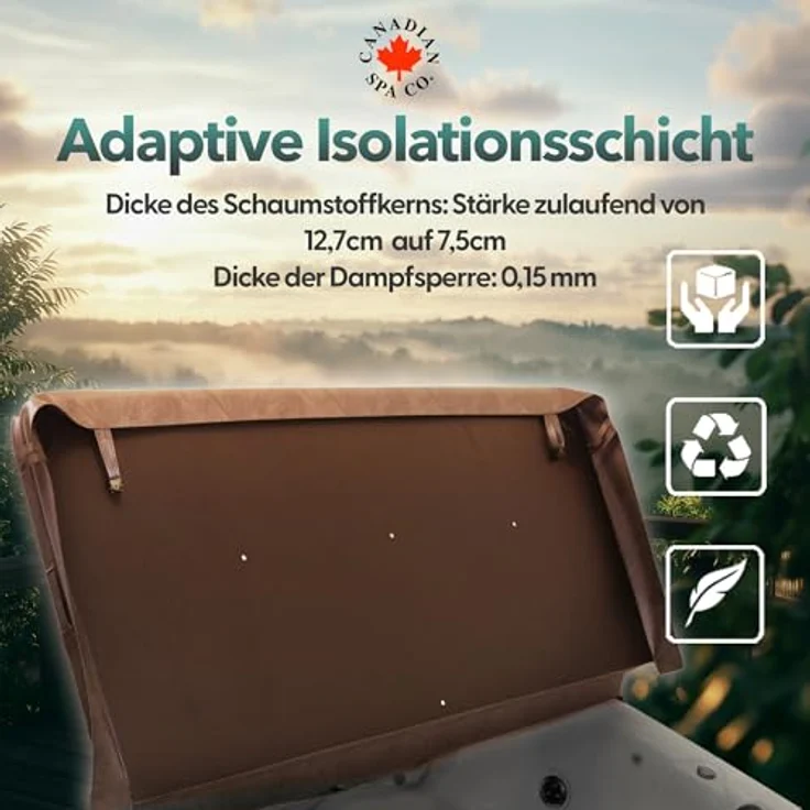 Canadian Spa Company Whirlpool-Abdeckung, quadratisch, braun, 233x233 cm, effektive Wärmedämmung, wasserdicht und UV-beständig, mit Sicherheitsgurten und stabilen Griffen – Bild 4