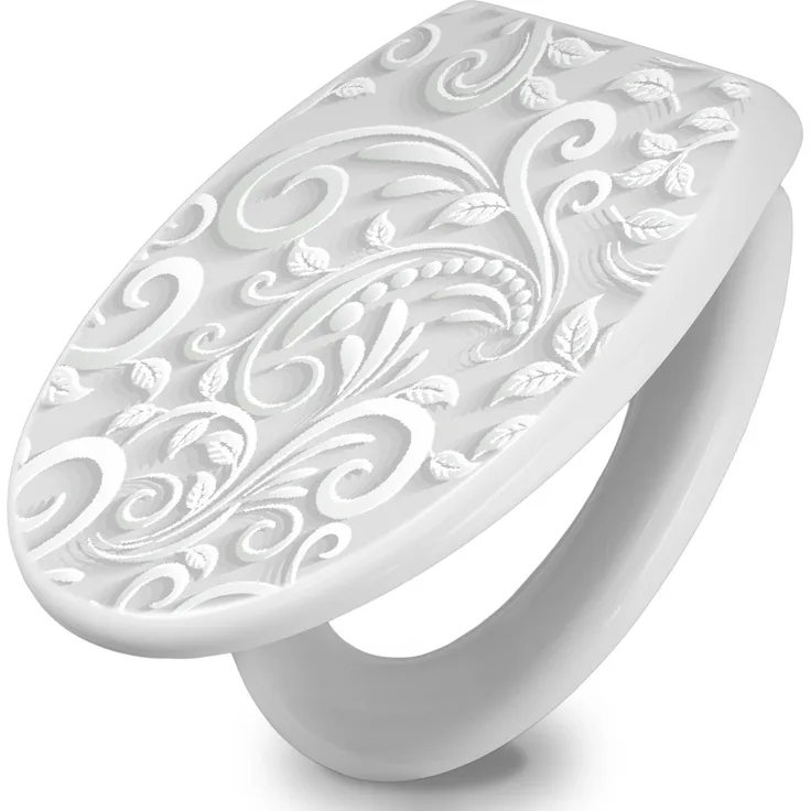 Banjado Toilettendeckel White Swirl, WC-Sitz mit Absenkautomatik, hygienischer Duroplast, leichte Montage, 44,5x37x5cm, Weiß
