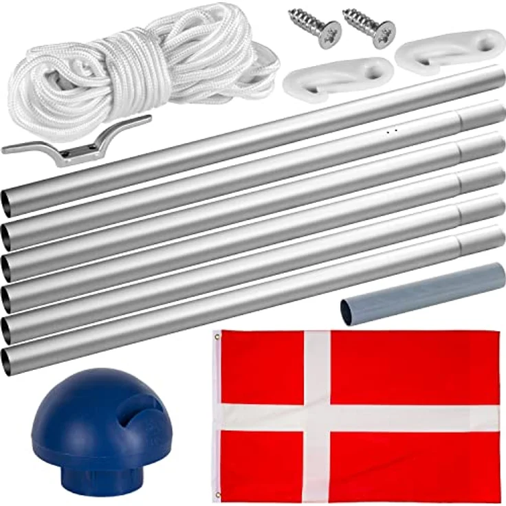 FLAGMASTER Teleskop Fahnenmast Aluminium 6,50m, 5-Fach höhenverstellbar, Komplettset mit Bodenhülse und 30 Fahnen zur Wahl – Bild 2