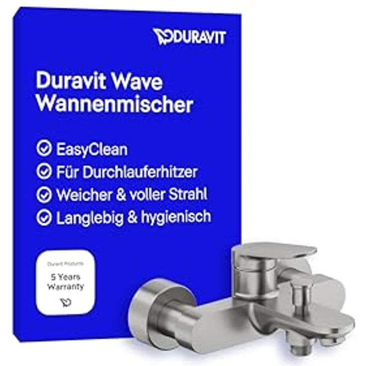 Duravit Wave Einhebel-Wannenmischer Aufputz, 178 mm Ausladung mit Keramikkartusche und Luftbeimischung für weichen Wasserstrahl, WA52300000 – Bild 1