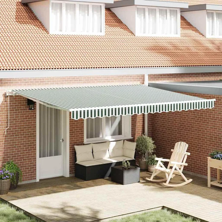 Prolenta Maison Exclusive - Ausziehbare Markise, Grün und Weiß, 450 x 300 cm, UV- und wasserbeständig, Aluminiumrahmen, manuelles und fernbedienbares System