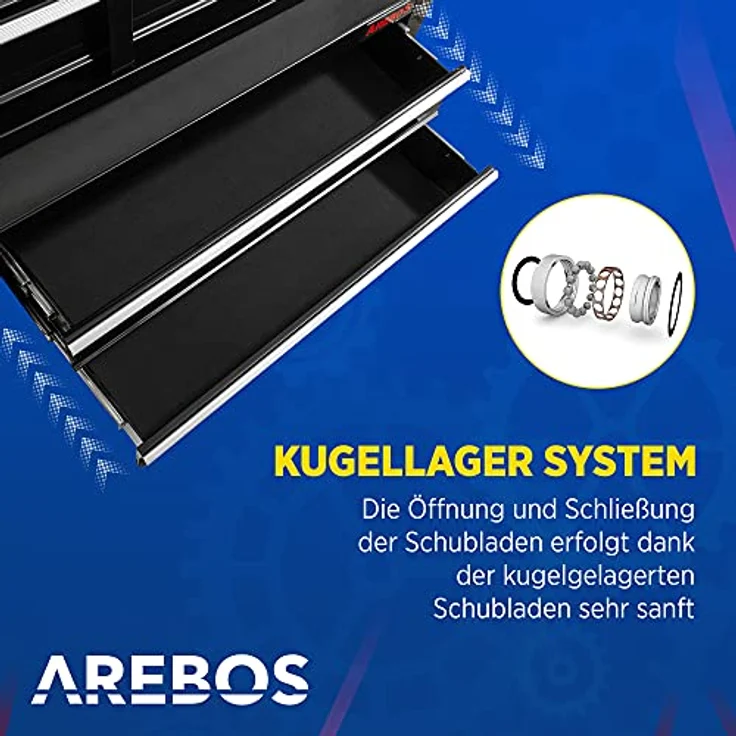 Werkstattwagen Werkzeugwagen Rollwagen Toolbox 5 Schubladen kugelgelagert - Blau - Arebos – Bild 3