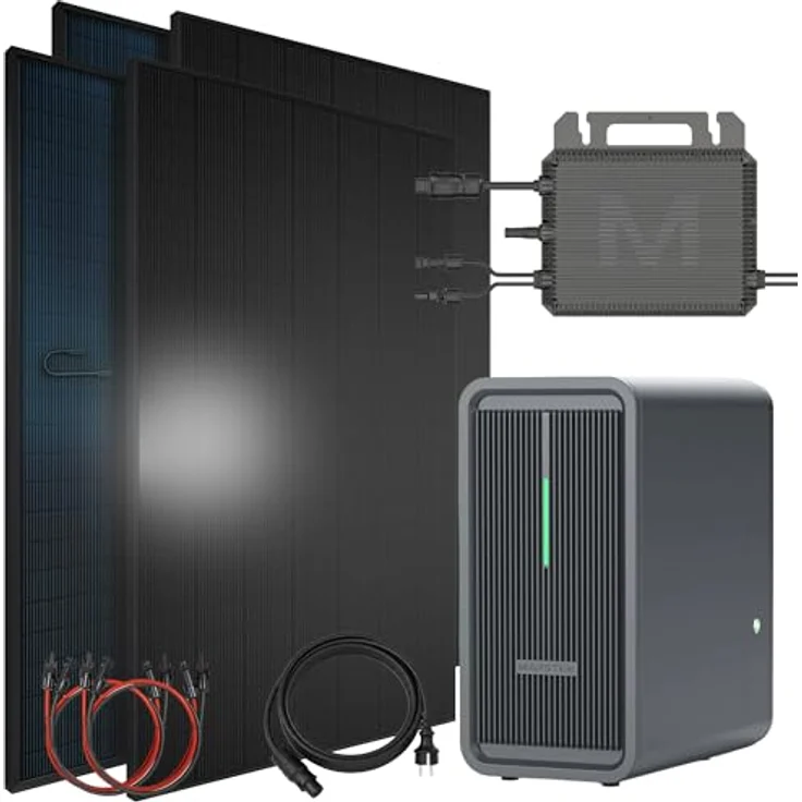 SUNNIVA® 1840W Balkonkraftwerk, Komplettset mit 2,24 kWh Marstek B2500-D Speicher, Bifazial Fullblack, 4x 460W N-Type Glas-Glas Module, Plug & Play Anschluss – Bild 1