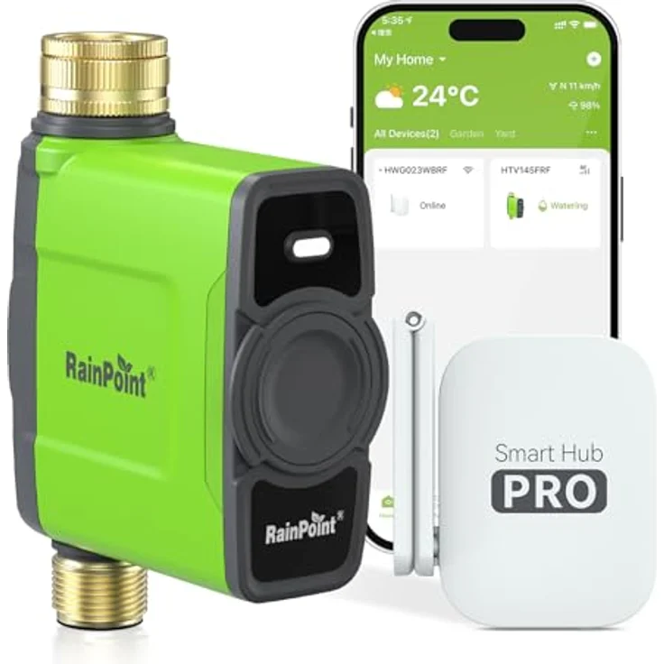 RAINPOINT Bewässerungscomputer WLAN, Smart Steuerung mit Messing Einlass/Auslass, Wetterbasiert, 6 individuelle Zeitpläne, APP/Sprachsteuerung – Bild 1