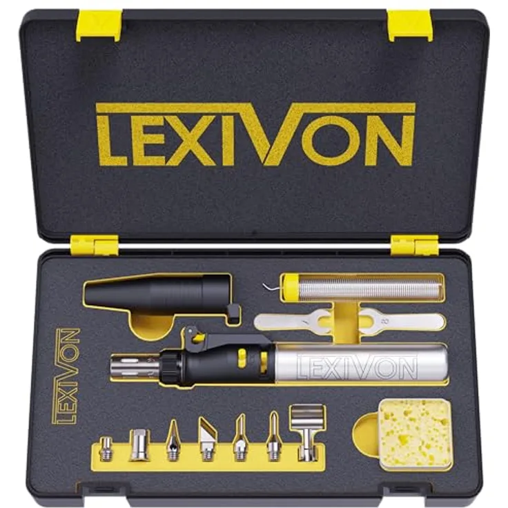 LEXIVON Butan Lötkolben Kit LX-770 | Kabellos mit 7 Aufsätzen, einstellbare Flamme bis 1300°C, selbstentzündend, nachfüllbarer Tank für bis zu 75 Minuten Laufzeit