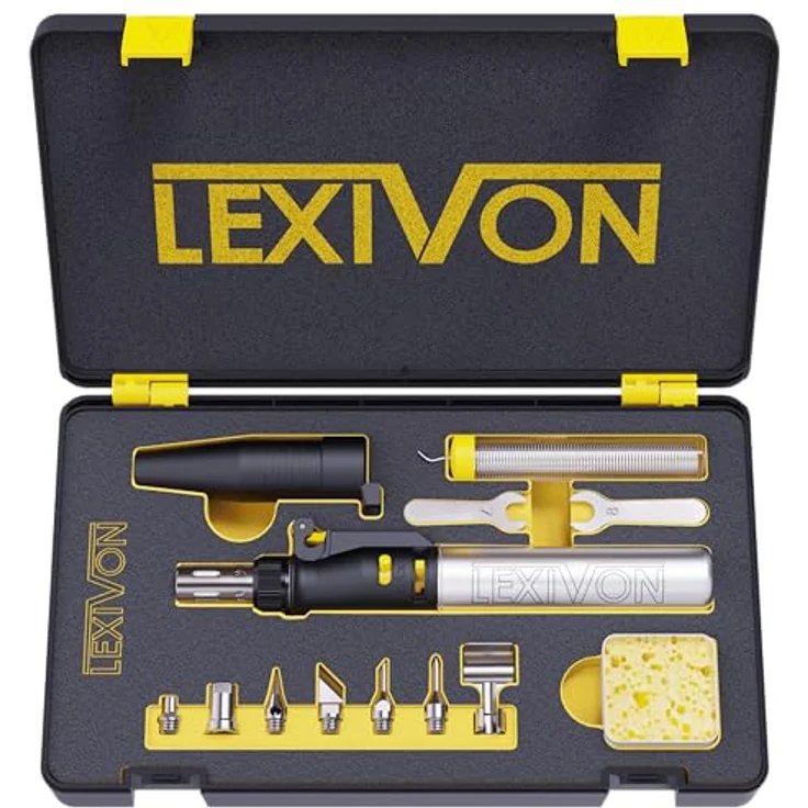 LEXIVON Butan Lötkolben Kit LX-770 | Kabellos mit 7 Aufsätzen, einstellbare Flamme bis 1300°C, selbstentzündend, nachfüllbarer Tank für bis zu 75 Minuten Laufzeit – Bild 1