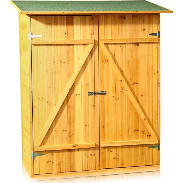 Feel2Home Gartenschrank Geräteschuppen Holzhäuschen Gerätehaus Verschließbar Stauraum Holz, mit Regal im Innenraum, 162 cm x 140 cm, Holzstärke 9,5 mm, Multifunktionale Lagerung