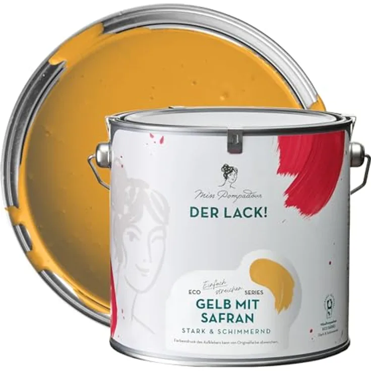 MissPompadour Holzfarbe Gelb mit Safran, seidenmatte Möbelfarbe für Innen & Außen, 2,5L, wasserbasiert, hohe Deckkraft, schnelle Trocknungszeit
