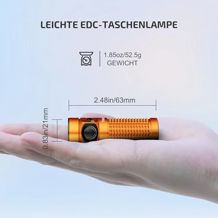 OLIGHT Baton 4, kleine wiederaufladbare LED Taschenlampe mit 1300 Lumen, 170 m Leuchtweite, 6 Modi, 30 Tage Laufzeit, IPX8 wasserdicht, orange – Bild 3