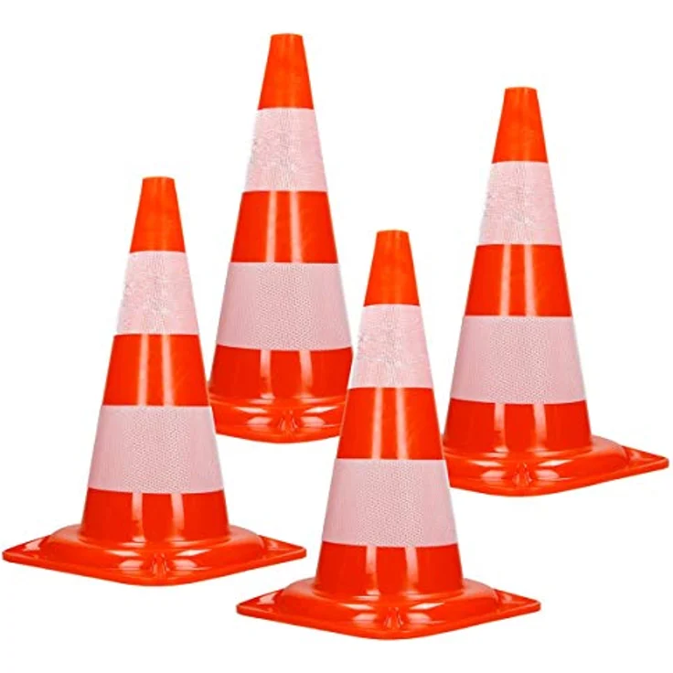 ECD Germany 4 Stück Verkehrskegel Pylone 47 cm, Orange-Weiß, mit 2 reflektierenden Streifen, stapelbar & flexibel – Bild 1