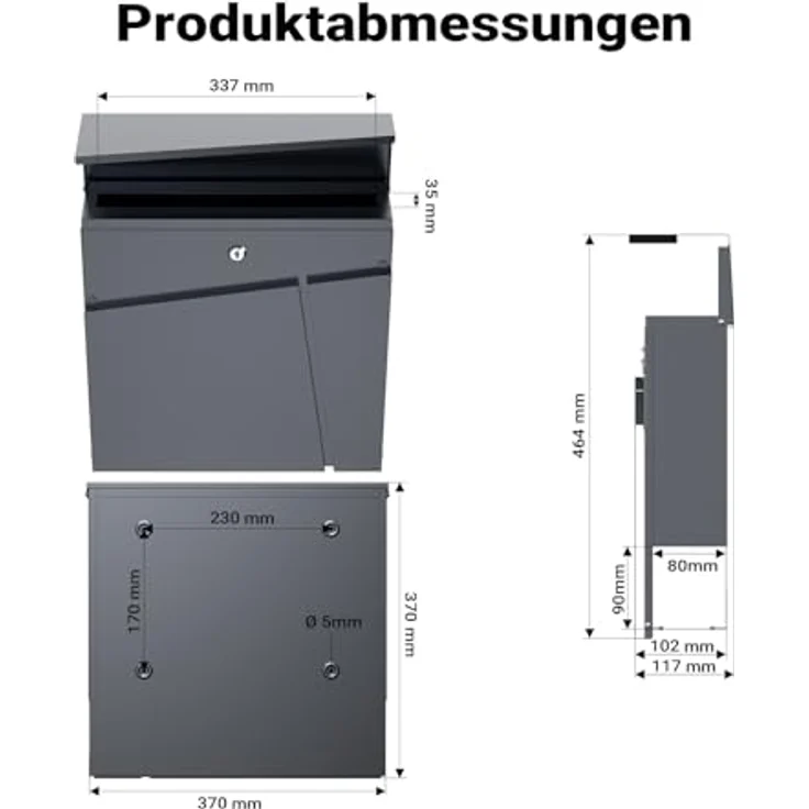 Moderner Design Briefkasten V23 Anthrazit Wandbriefkasten pulverbeschichtet Zeitungsrolle – Bild 4