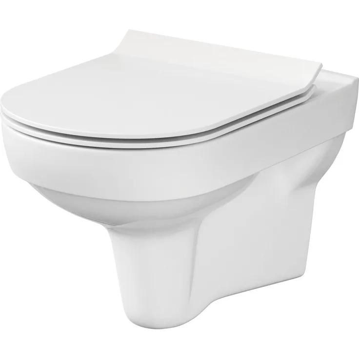 Primaster Tiefspül-WC Primaster Wand WC spülrandlos Klea Tiefspüler weiß mit WC Sitz