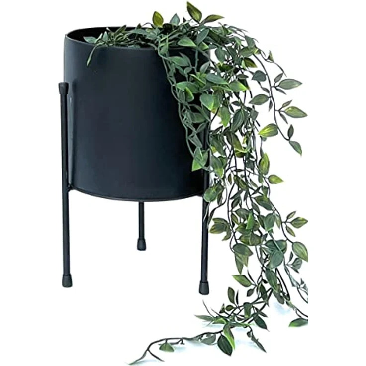 DanDiBo Blumenhocker mit Topf Metall Schwarz 32 cm Blumenständer 96261 Blumensäule Modern Pflanzenständer Pflanzenhocker – Bild 1