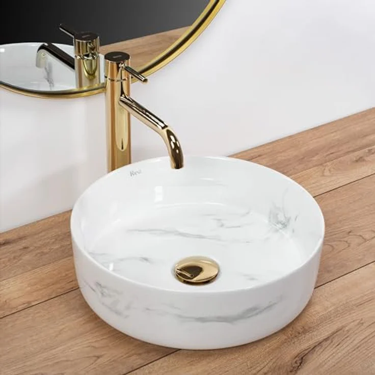 wohnwerk.idee Aufsatzwaschbecken Sami Marble Ø36,5cm Keramik Naturstein Marmoroptik – Bild 2