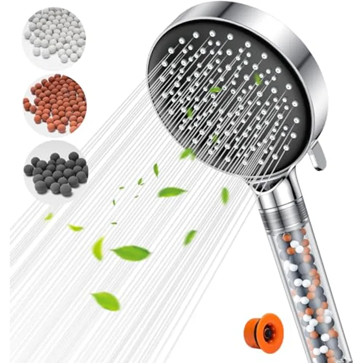 Duschkopf mit Filter - YEAUPE Duschkopf Wassersparend mit 6 Strahlarten, Duschkopf Druckerhöhend Runde (⌀ 120 mm), Duschbrause Sparduschkopf mit Antikalk-Funktion, Energiespar Duschbrause, Chrom