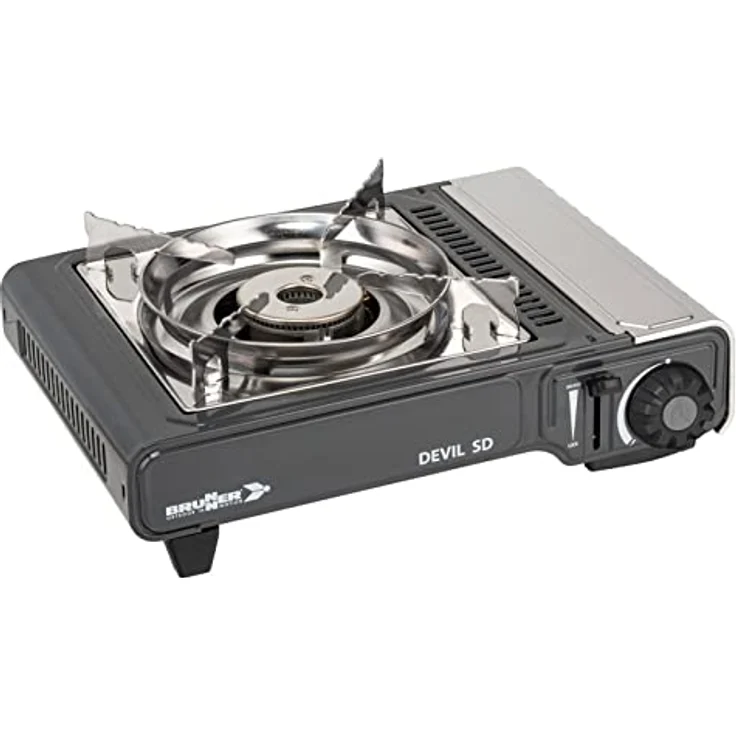 Brunner Campingkocher, tragbarer Gaskocher mit 2-Flammen-Brenner, Piezozündung und Zündsicherheitsthermoelement, mit Kunststoff-Tragekoffer – Bild 1