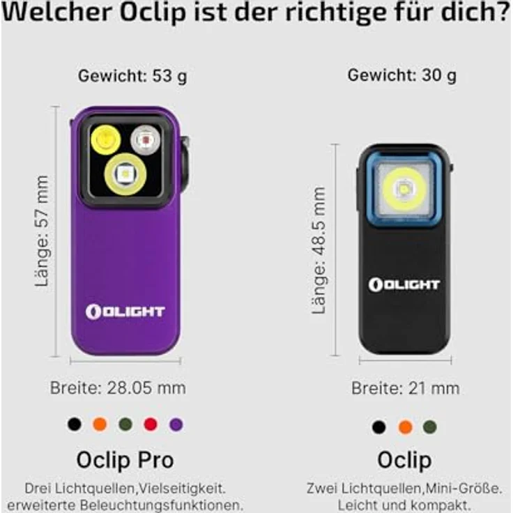 OLIGHT Oclip Pro Mini LED Taschenlampe, 500 Lumen, Flutlicht und Rotlicht, USB-C wiederaufladbar, IPX6, lila – Bild 2