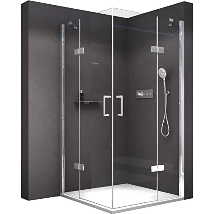 NEXTREND Eckdusche NT407, 8 mm Nano Klarglas, zwei Drehtüren nach außen, Breite wählbar, Türanschlag rechts und links 90 cm – Bild 1