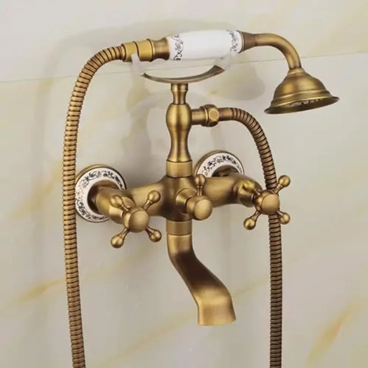 Rea Badewannenarmatur Rustico Gold, Komplettset mit Handbrause, modern - 15X21X24,5CM – Bild 2