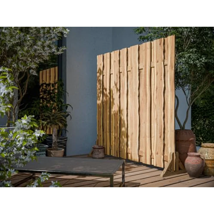 WOODTEX Sichtschutzzaun Lärche 180x180 cm, kesseldruckimprägniert, rustikale Optik, wetterbeständig, einfacher Montage Bausatz – Bild 3