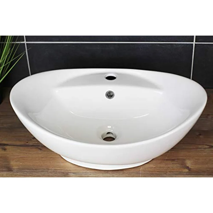 Arnusa Aufsatzwaschbecken 60x40 Oval Weiß aus Sanitärkeramik, für Standard DIN Ablaufgarnituren geeignet - Preisvergleich – Bild 3