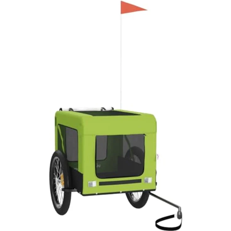 vidaXL Hunde-Transportbox Fahrradanhänger Grün und Schwarz, Oxford-Gewebe und Eisen, belastbare Platte, reflektierende Elemente – Bild 3