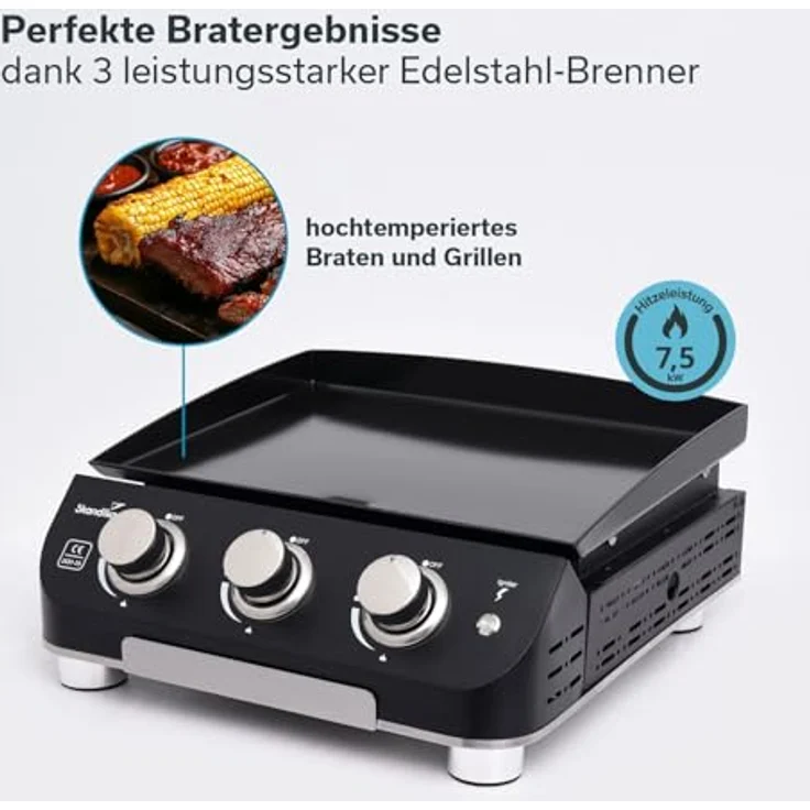 Skandika Gasplancha Palo, Gasplancha Grillplatte mit 3 Brennern, Abtropfschale, transportabler Gasgrill für Outdoor, Camping und Balkon (ohne Deckel) – Bild 2