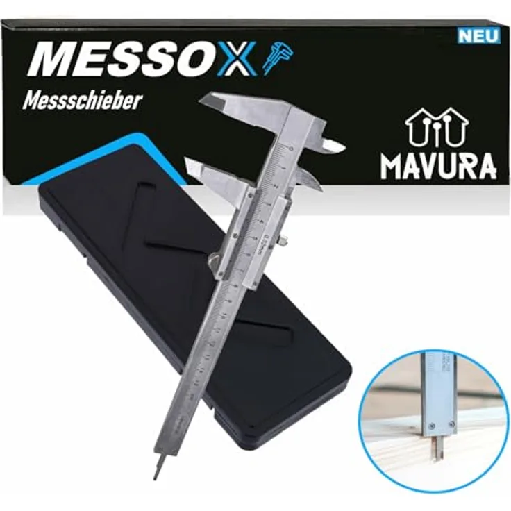 MAVURA MESSOX Schieblehre Edelstahl Messschieblehre Metall Messlehre, maximale Präzision, 0-150 mm Messbereich, matt passverchromt