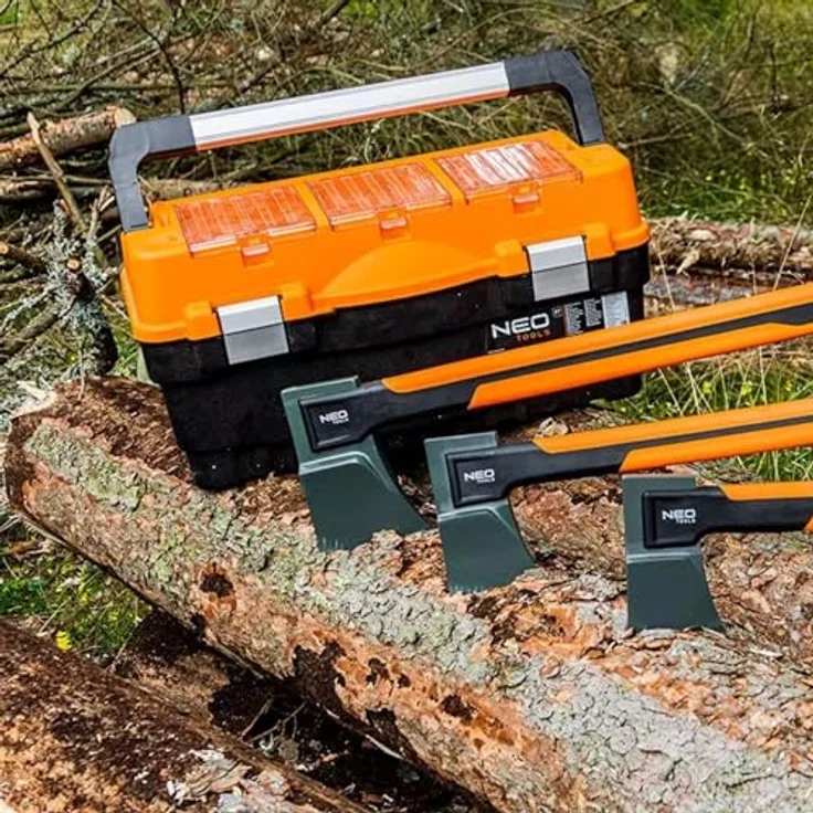 NEO TOOLS Gereedschapkoffer 18", Werkzeugkasten mit Aluminium-Schnappverschlüssen, 2 Aufbewahrungsfächern aus Polycarbonat, klappbarer Schale, 46.2 x 25.6 x 24.2 cm – Bild 5